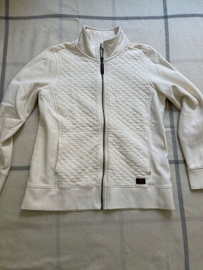 LL Bean Cream Quilted Full Zip Sweatshirt Size Medium
